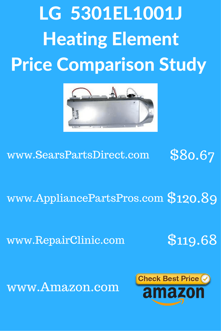 chart showing different prices for LG dryer heating element