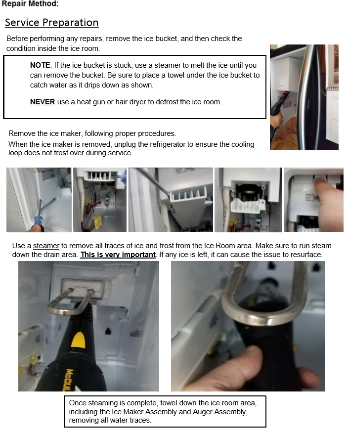 Instrucciones de reparación de Glaseado de la máquina de hielo Samsung 1