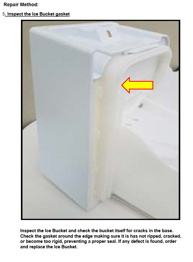 Comprobación de glaseado de la máquina de hielo Samsung para la junta del cubo de hielo